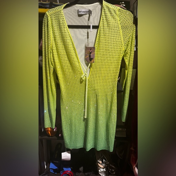 Self-portrait Green Rhinestone mesh keyhole dress - Picture 6 of 7